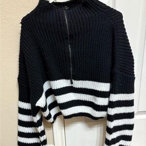 SHEIN Black and White Cowl Neck Sweater with Stripes